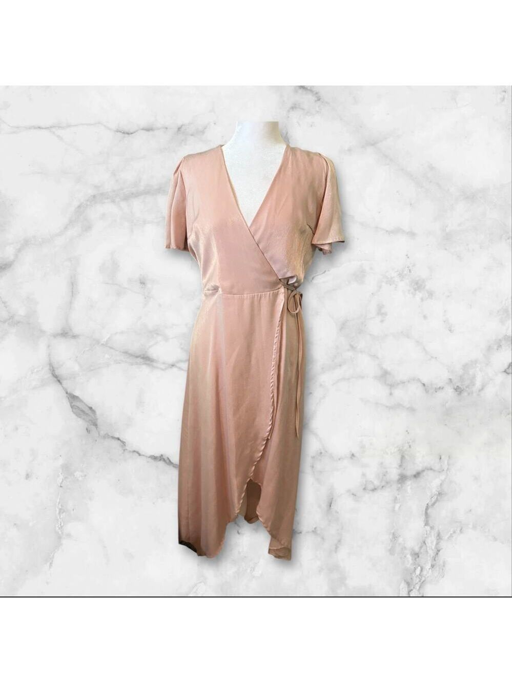 J.O.A. Just One Answer Baby Pink Wrap Dress Open Front w/Short Lining Dress. S